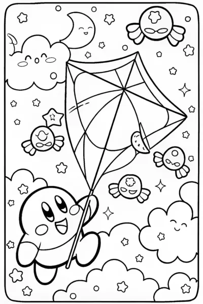 Kirby’s Galactic Kite Festival Coloring Page