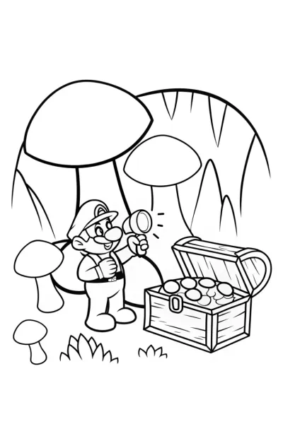 Mario’s Treasure Hunt Adventure Coloring Page