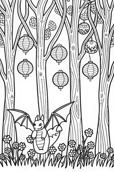 Charizard’s Magical Lantern Adventure Coloring Page