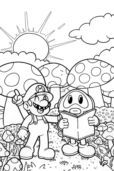 Mario and Toad’s Mushroom Maze Adventure Coloring Page