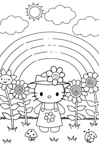 Hello Kitty’s Rainbow Garden Adventure Coloring Page