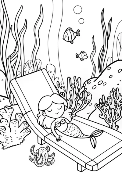 Mermaid Spa Day Coloring Page