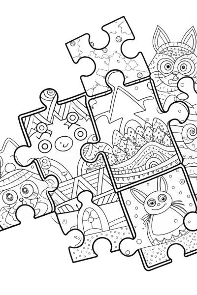 Huggy Wuggy’s Puzzle Piece Journey Coloring Page