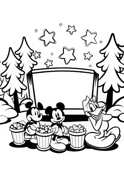 Mickey Mouse Outdoor Movie Night Coloring Page