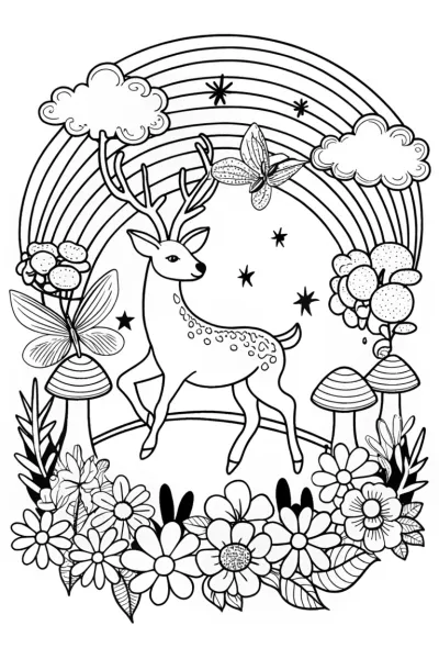Rainbow Dreams with the Playful Deer Coloring Page