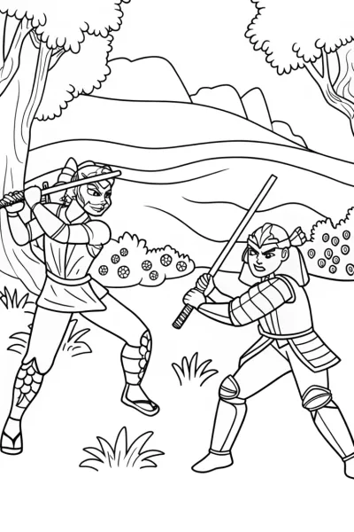 Enchanted Duel of the Demon Slayers Coloring Page