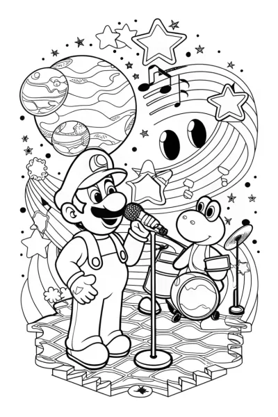 Luigi’s Cosmic Karaoke Night Coloring Page