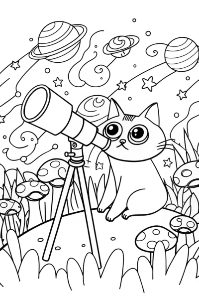 Cosmo the Cat Astronomer Coloring Page