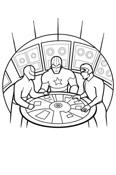 Avengers Team Strategy Session Coloring Page