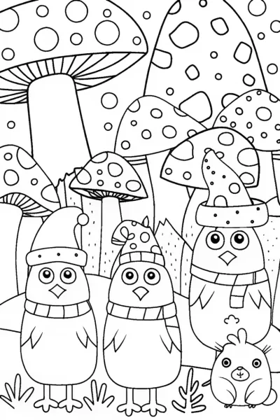 Chickens on a Quest for Magical Feathers Coloring Page