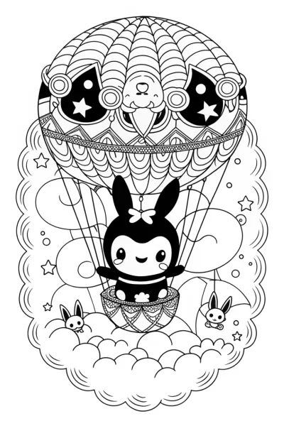 Kuromi’s Dreamy Balloon Adventure Coloring Page