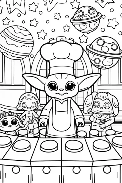 Baby Yoda’s Cosmic Cooking Class Coloring Page