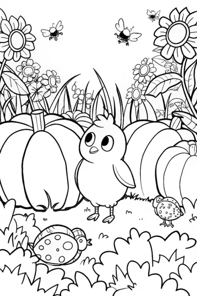 Chick’s Garden Adventure Coloring Page