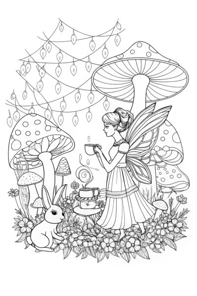 The Enchanted Fairy Tea Ceremony Coloring Page