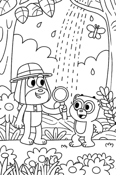 Bluey and Bingo’s Jungle Adventure Coloring Page