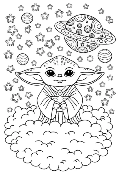 Baby Yoda’s Stellar Snack Time Coloring Page