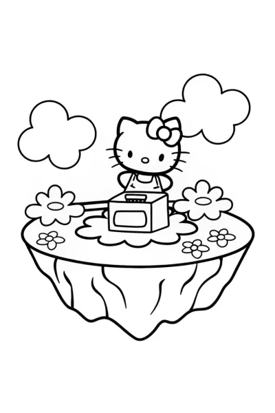 Hello Kitty baking on a floating island