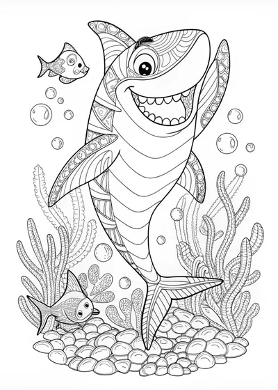 Shark Adventure in the Mountains Coloring Page