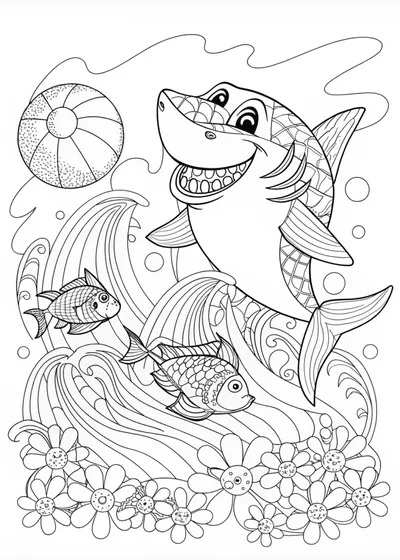 Shark’s Lake Adventure Coloring Page
