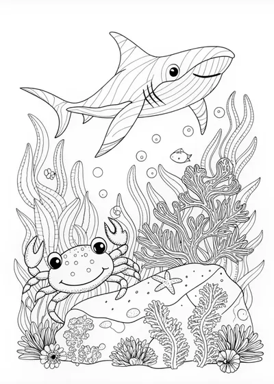 Bruce the Shark’s Underwater Adventure Coloring Page