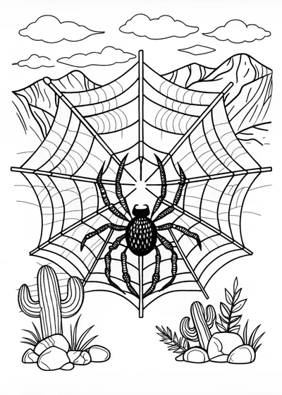 Giant Spider in the Web Coloring Page