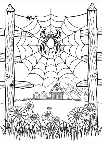 Spider’s Web in Nature Coloring Page