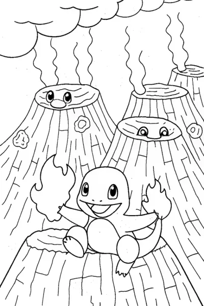 Charmander’s Volcano Adventure Coloring Page