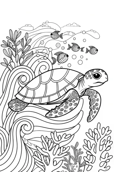 The Serene Sea Turtle Sanctuary Coloring Page