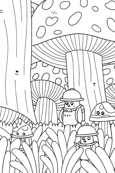 Adventurous Chickens in a Magical Forest Coloring Page