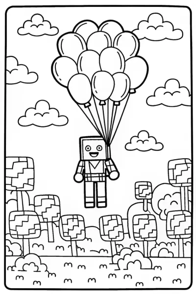 Minecraft Balloon Adventure Coloring Page