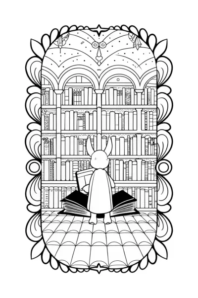 Mewtwo exploring a magical library