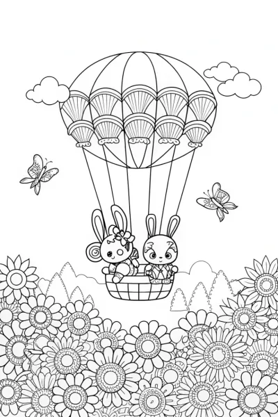 My Melody and Pompompurin Balloon Adventure Coloring Page
