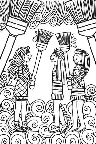 Rainbow High Students Paint Splash Battle Coloring Page