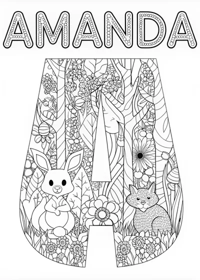Amanda’s Adorable Animal Adventure Coloring Page