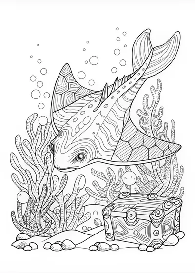 Hammerhead Shark in the Ocean Coloring Page