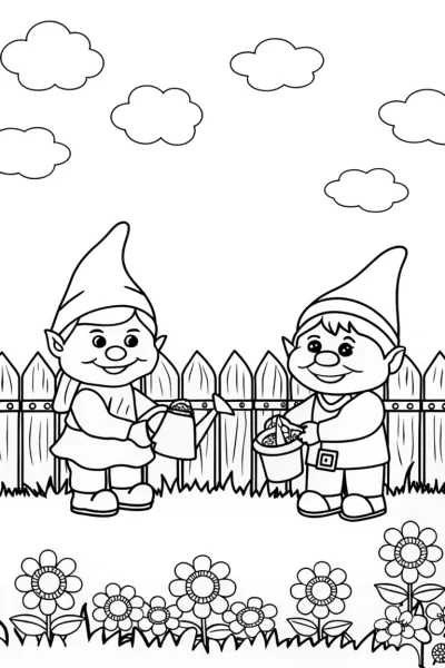 Playful Garden Gnomes Coloring Page