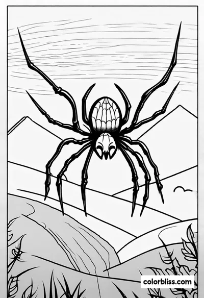 Spider in the Mountains Coloring Page