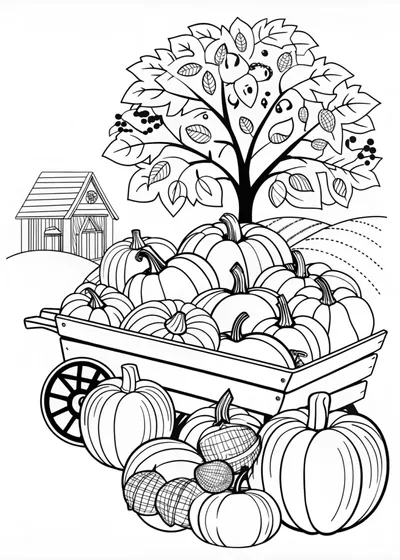 Autumn Harvest Pumpkins and Gourds Coloring Page