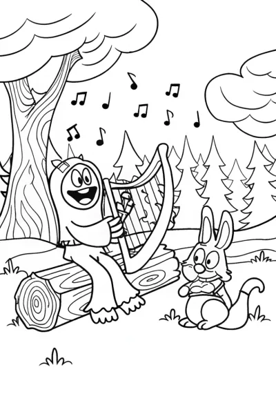 Huggy Wuggy’s Enchanted Music Festival Coloring Page