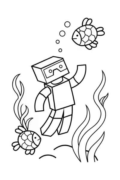 Minecraft Underwater Odyssey Coloring Page