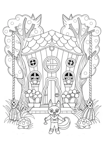 Huggy Wuggy’s Enchanted Treehouse Adventure Coloring Page