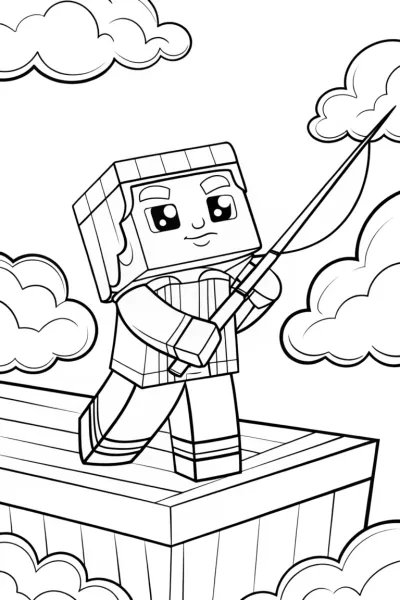 Minecraft character fishing for clouds