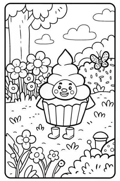 Cupcake Chic in the Enchanted Garden Coloring Page