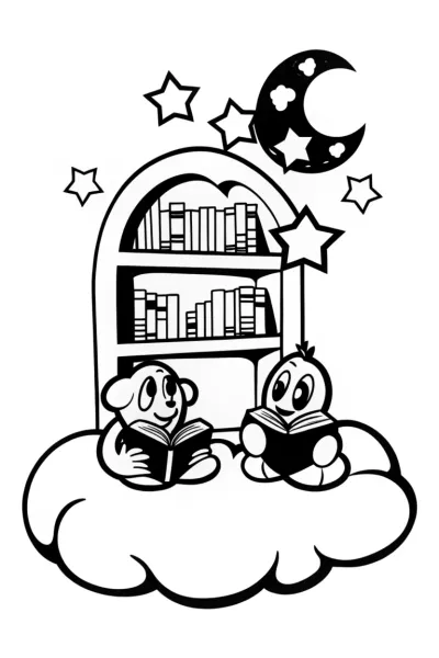 Monsters in the Moonlit Library Coloring Page