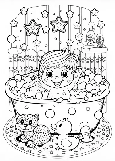 Baby’s Bubble Bath Fun Coloring Page