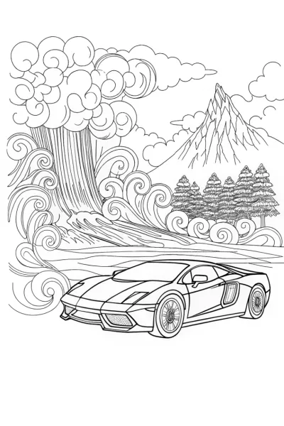 Lamborghini Racing Through the Elements Coloring Page