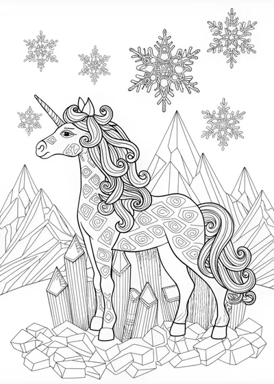 Majestic Unicorn in the Mountains Coloring Page