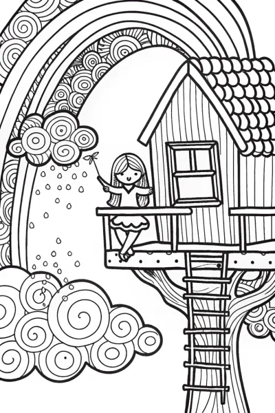 Rainbow Wishes Treehouse Coloring Page