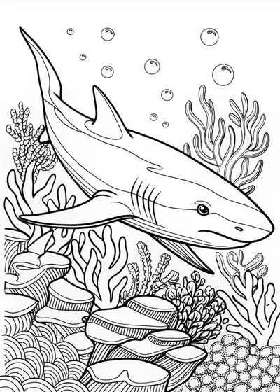 Shark Swimming in the Ocean Coloring Page
