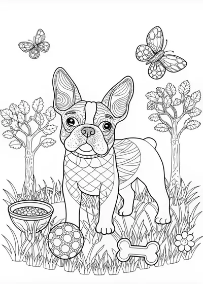 French Bulldog Fantasy Coloring Page